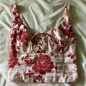 Floral Red and White Crop Top